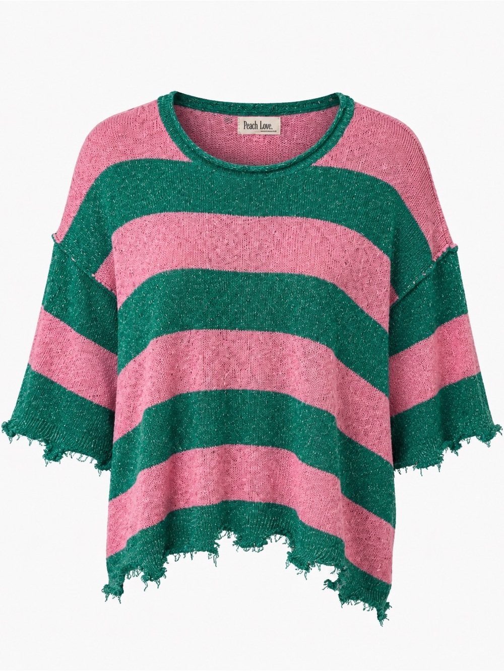 Peach Love California pink/green stripes top, medium